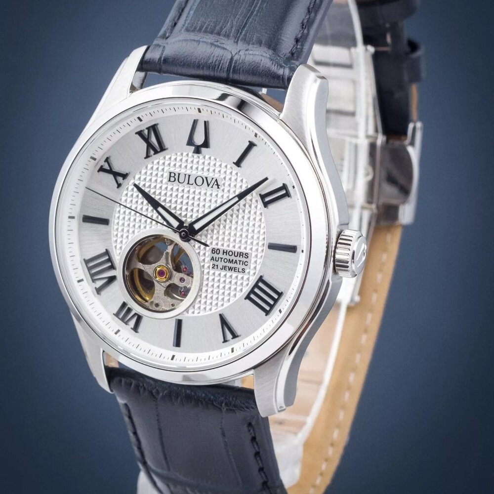 Bulova Men's Classic Wilton Automatic Watch - 96A206, 42mm, Blue Leather Strap